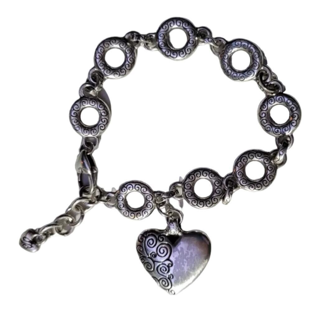 Brighton BRITISH MOD Silver Circle Link Bracelet Half-Scrolled Heart Charm - Picture 7 of 7